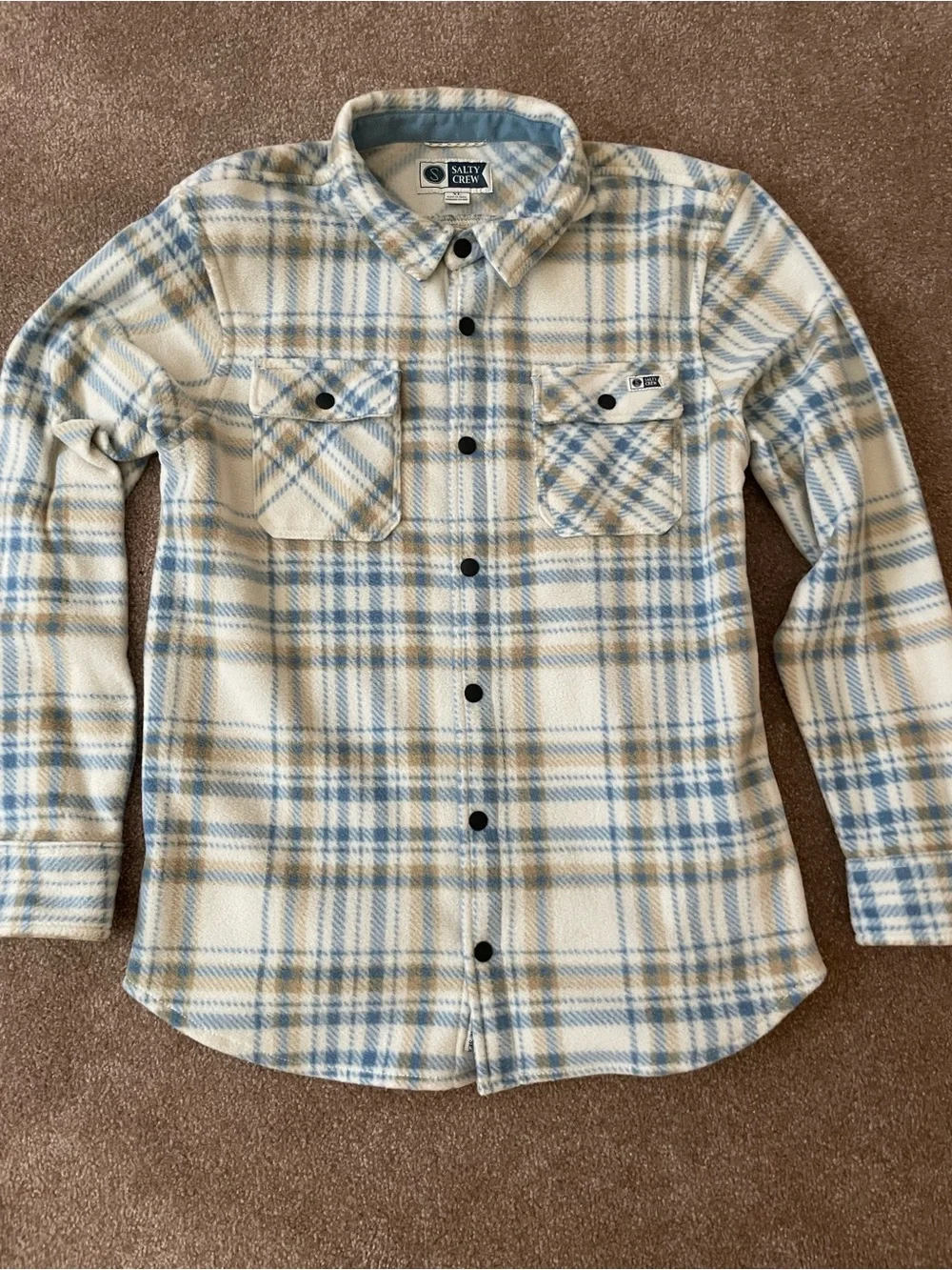 Salty Crew children’s  Cream & Light Blue Plaid Flannel Shirt